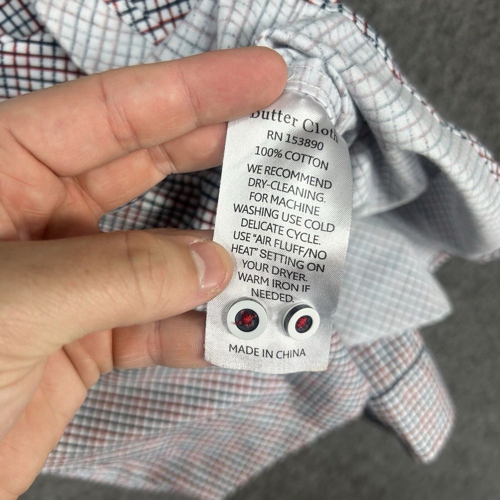 Butter Cloth Shirt Mens Large White Blue red Checked Button Up‎ Geometric Preppy - Picture 11 of 14
